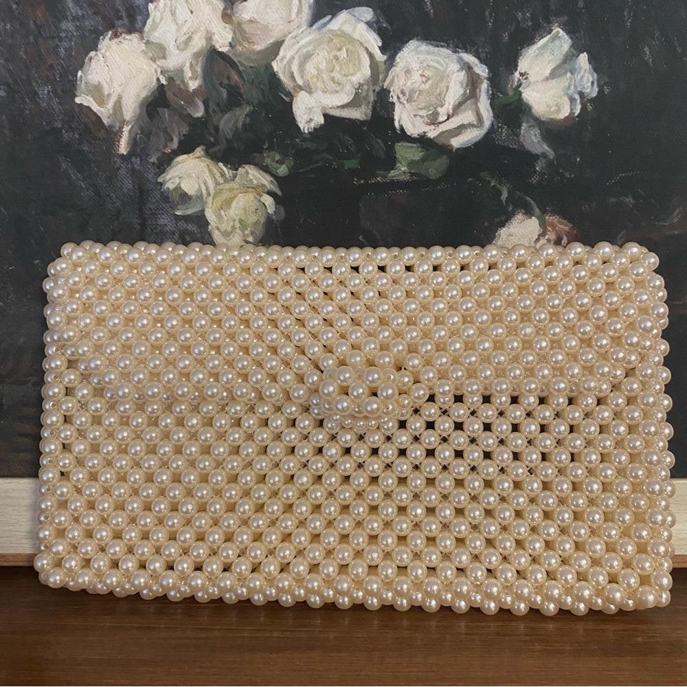 Vintage Pearl clutch handbag purse bridal wedding coquette cottage girly